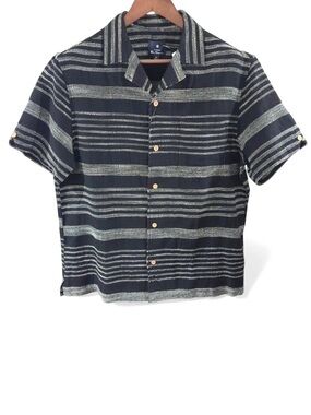 NWT Men’s Ben Sherman Black Striped Camp Collar Shirt Size Medium